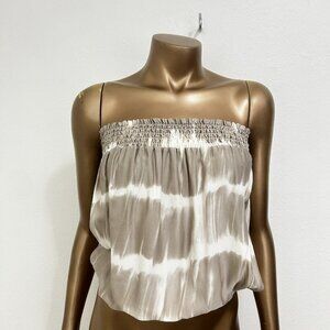 Sofia Made In Italy Smocked Tube Top Tie Dye Brown White Boho Beach One Size
